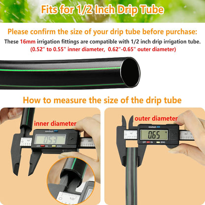 Drip Irrigation Fittings Kit for 1/2 Inch Drip Tubing, 20 Pieces 1/2" Drip Line Anti-Drop Barbed Locked Nut Connectors - 4 Couplings 3 Tees 3 Plugs 2 Valves 2 Elbows 6 Reducing Tees