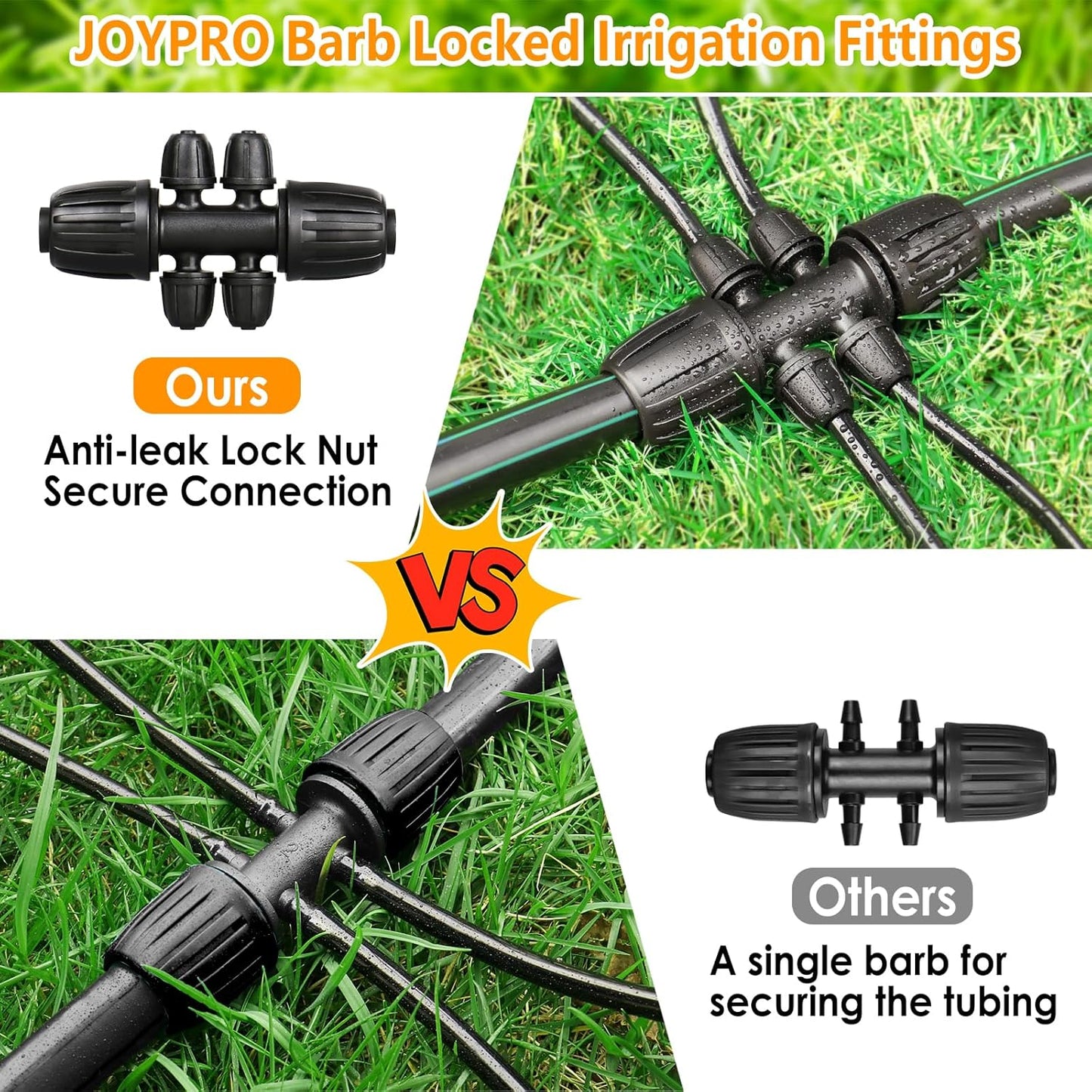 Drip Irrigation Fittings Kit for 1/2 Inch Drip Tubing, 20 Pieces 1/2" Drip Line Anti-Drop Barbed Locked Nut Connectors - 4 Couplings 3 Tees 3 Plugs 2 Valves 2 Elbows 6 Reducing Tees