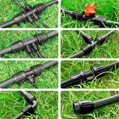 Drip Irrigation Fittings Kit for 1/2 Inch Drip Tubing, 20 Pieces 1/2" Drip Line Anti-Drop Barbed Locked Nut Connectors - 4 Couplings 3 Tees 3 Plugs 2 Valves 2 Elbows 6 Reducing Tees