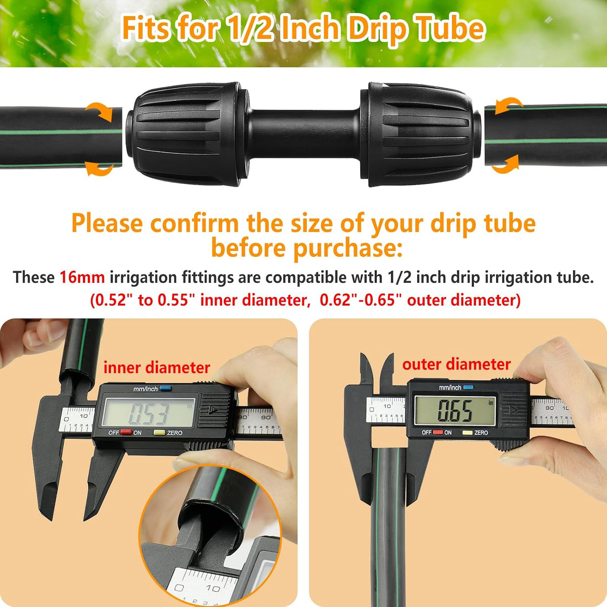Drip Irrigation Fittings Kit for 1/2 Inch Drip Tubing, 20 Pieces 1/2" Drip Line Anti-Drop Barbed Locked Nut Connectors - 4 Couplings 3 Tees 3 Plugs 2 Valves 2 Elbows 6 Reducing Tees