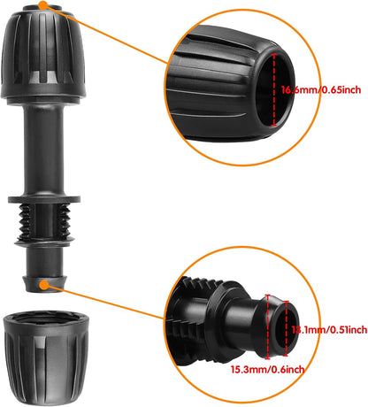 Drip Irrigation Fittings Kit for 1/2 Inch Drip Tubing, 20 Pieces 1/2" Drip Line Anti-Drop Barbed Locked Nut Connectors - 4 Couplings 3 Tees 3 Plugs 2 Valves 2 Elbows 6 Reducing Tees