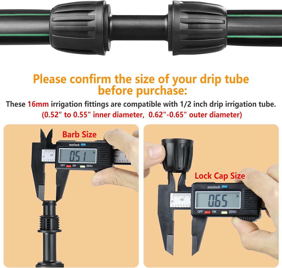 Drip Irrigation Fittings Kit for 1/2 Inch Drip Tubing, 20 Pieces 1/2" Drip Line Anti-Drop Barbed Locked Nut Connectors - 4 Couplings 3 Tees 3 Plugs 2 Valves 2 Elbows 6 Reducing Tees