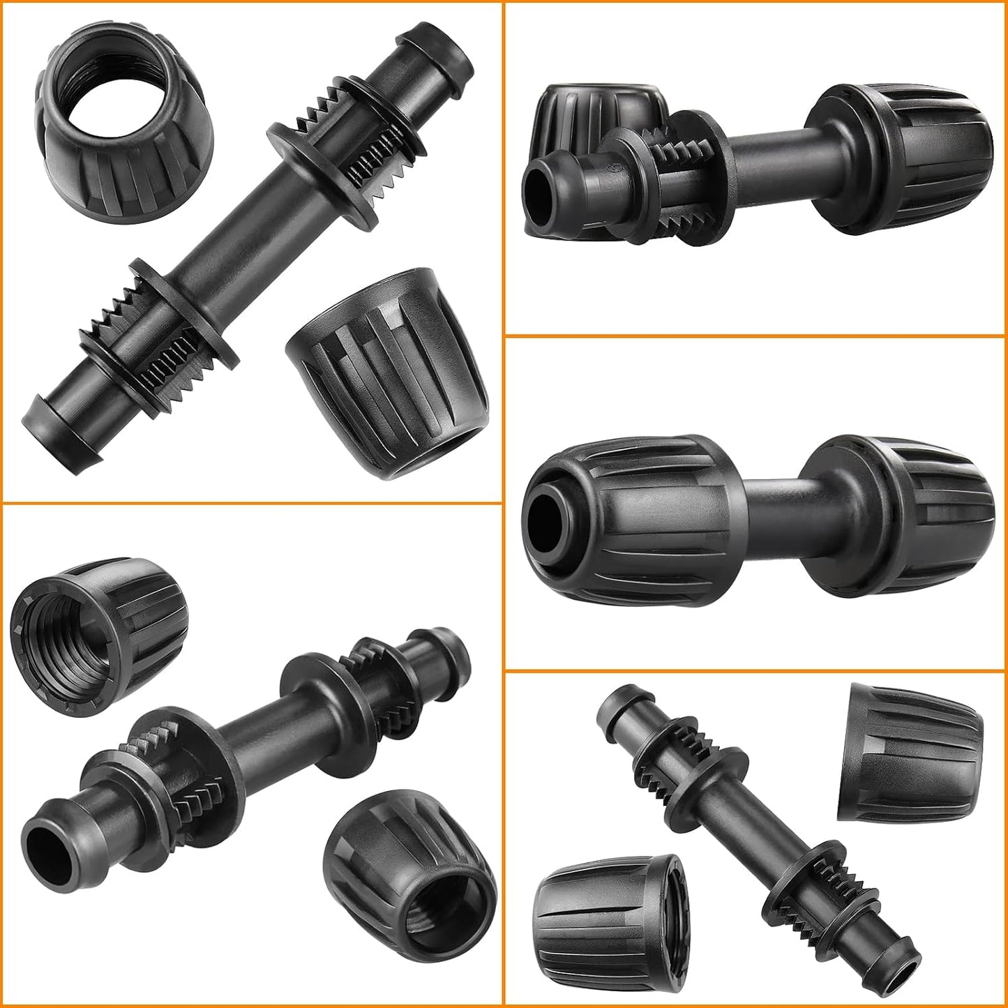 Drip Irrigation Fittings Kit for 1/2 Inch Drip Tubing, 20 Pieces 1/2" Drip Line Anti-Drop Barbed Locked Nut Connectors - 4 Couplings 3 Tees 3 Plugs 2 Valves 2 Elbows 6 Reducing Tees