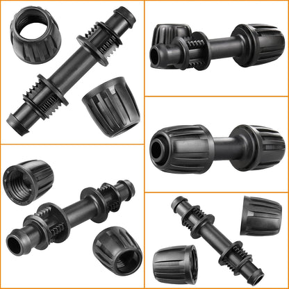 Drip Irrigation Fittings Kit for 1/2 Inch Drip Tubing, 20 Pieces 1/2" Drip Line Anti-Drop Barbed Locked Nut Connectors - 4 Couplings 3 Tees 3 Plugs 2 Valves 2 Elbows 6 Reducing Tees