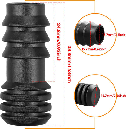 Drip Irrigation Fittings Kit for 1/2 Inch Drip Tubing, 20 Pieces 1/2" Drip Line Anti-Drop Barbed Locked Nut Connectors - 4 Couplings 3 Tees 3 Plugs 2 Valves 2 Elbows 6 Reducing Tees