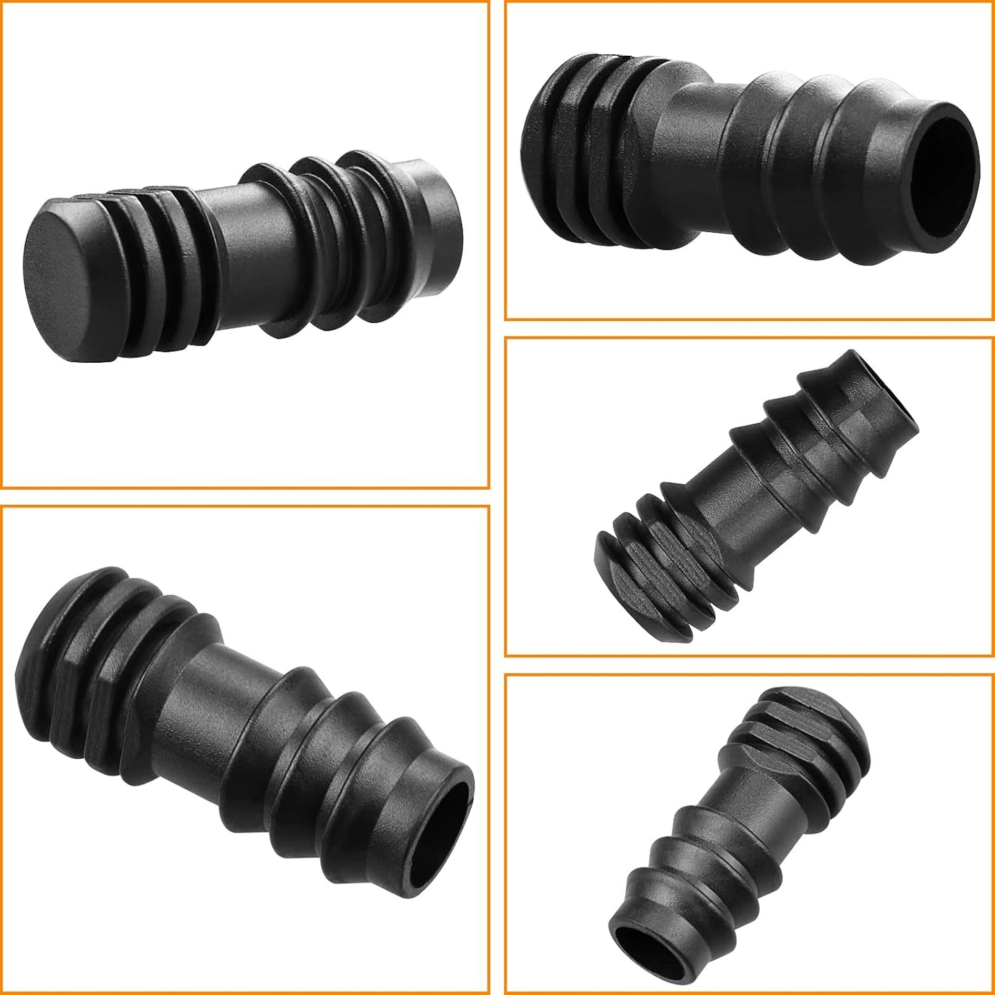 Drip Irrigation Fittings Kit for 1/2 Inch Drip Tubing, 20 Pieces 1/2" Drip Line Anti-Drop Barbed Locked Nut Connectors - 4 Couplings 3 Tees 3 Plugs 2 Valves 2 Elbows 6 Reducing Tees