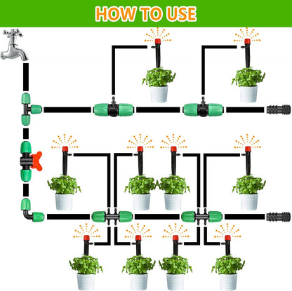 Drip Irrigation Fittings Kit for 1/2 Inch Drip Tubing, 20 Pieces 1/2" Drip Line Anti-Drop Barbed Locked Nut Connectors - 4 Couplings 3 Tees 3 Plugs 2 Valves 2 Elbows 6 Reducing Tees