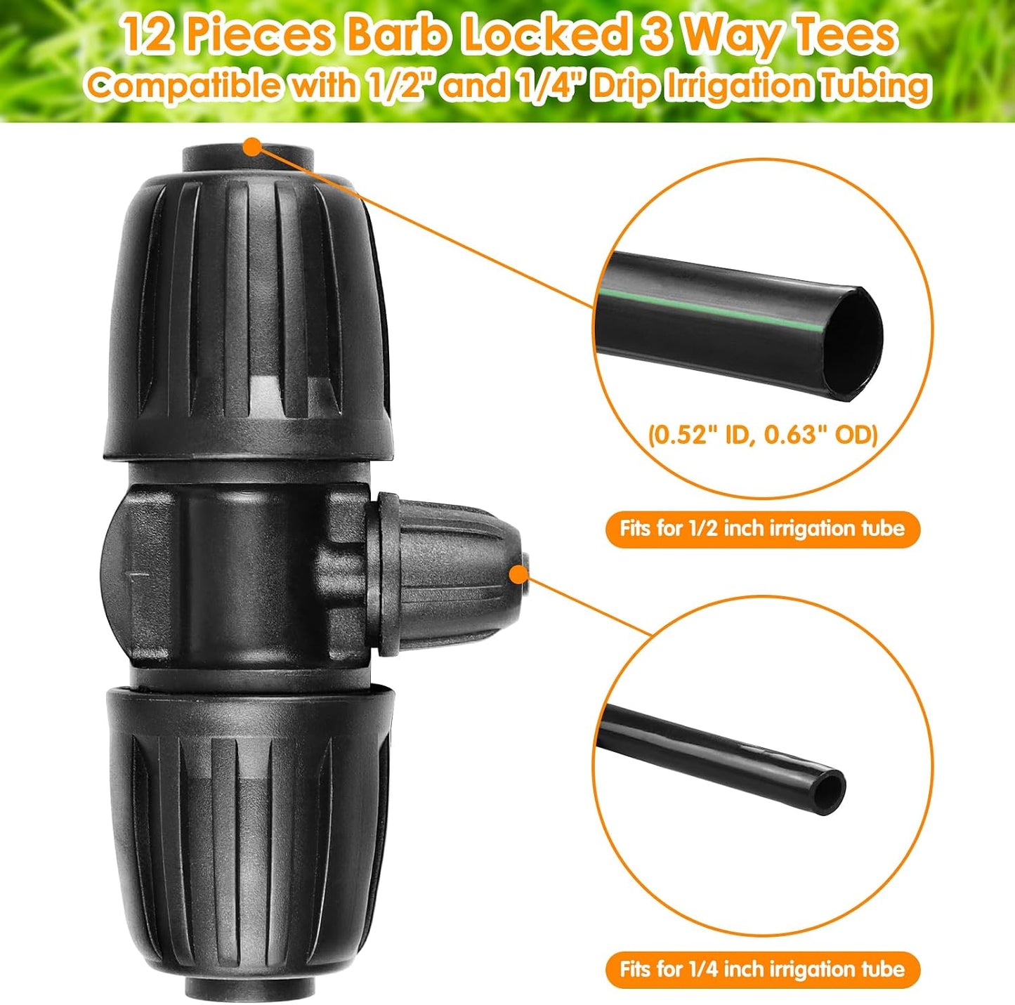 Drip Irrigation Fittings Kit for 1/2 Inch Drip Tubing, 20 Pieces 1/2" Drip Line Anti-Drop Barbed Locked Nut Connectors - 4 Couplings 3 Tees 3 Plugs 2 Valves 2 Elbows 6 Reducing Tees
