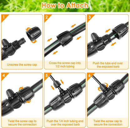 Drip Irrigation Fittings Kit for 1/2 Inch Drip Tubing, 20 Pieces 1/2" Drip Line Anti-Drop Barbed Locked Nut Connectors - 4 Couplings 3 Tees 3 Plugs 2 Valves 2 Elbows 6 Reducing Tees