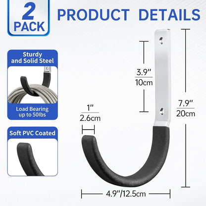 Heavy Duty Steel Garage Hooks,Garage Storage Utility Hooks,Heavy Duty Garage Tool Organizer,Steel Wall Mount Hooks, Hose Hanger, Small Garden U Hooks (Black 4 Pack)