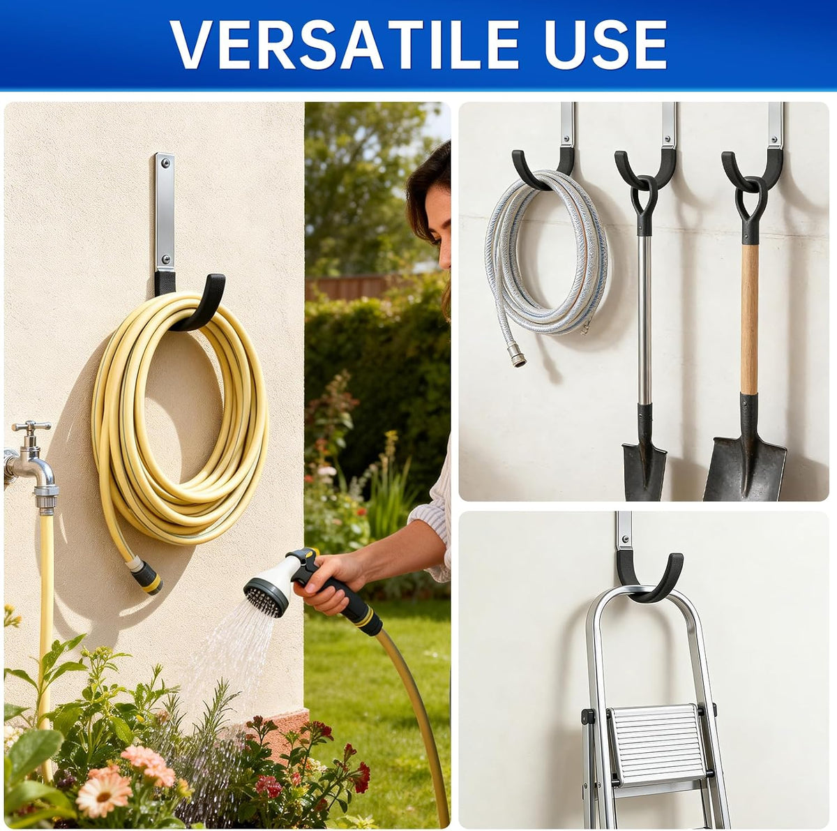 Heavy Duty Steel Garage Hooks,Garage Storage Utility Hooks,Heavy Duty Garage Tool Organizer,Steel Wall Mount Hooks, Hose Hanger, Small Garden U Hooks (Black 4 Pack)
