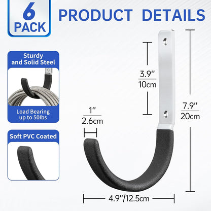 Heavy Duty Steel Garage Hooks,Garage Storage Utility Hooks,Heavy Duty Garage Tool Organizer,Steel Wall Mount Hooks, Hose Hanger, Small Garden U Hooks (Black 4 Pack)