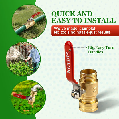 Hose Splitter 2 Way Heavy Duty Brass Garden Hose Splitter with 304 Stainless Steel Long Handle Outdoor Full Flow Hose Splitter Connector,Y Valve 3/4 Inch GHT Thread