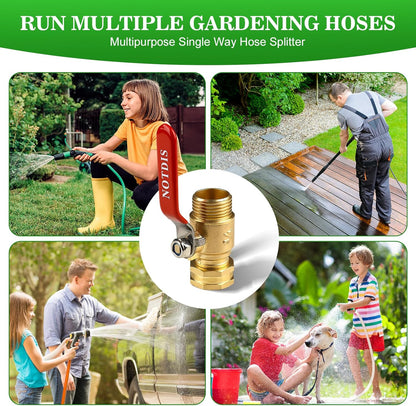 Hose Splitter 2 Way Heavy Duty Brass Garden Hose Splitter with 304 Stainless Steel Long Handle Outdoor Full Flow Hose Splitter Connector,Y Valve 3/4 Inch GHT Thread