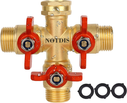 Hose Splitter 2 Way Heavy Duty Brass Garden Hose Splitter with 304 Stainless Steel Long Handle Outdoor Full Flow Hose Splitter Connector,Y Valve 3/4 Inch GHT Thread