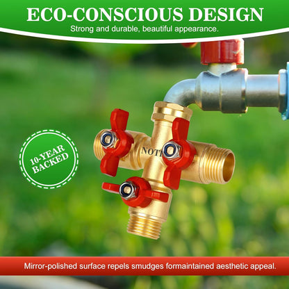 Hose Splitter 2 Way Heavy Duty Brass Garden Hose Splitter with 304 Stainless Steel Long Handle Outdoor Full Flow Hose Splitter Connector,Y Valve 3/4 Inch GHT Thread