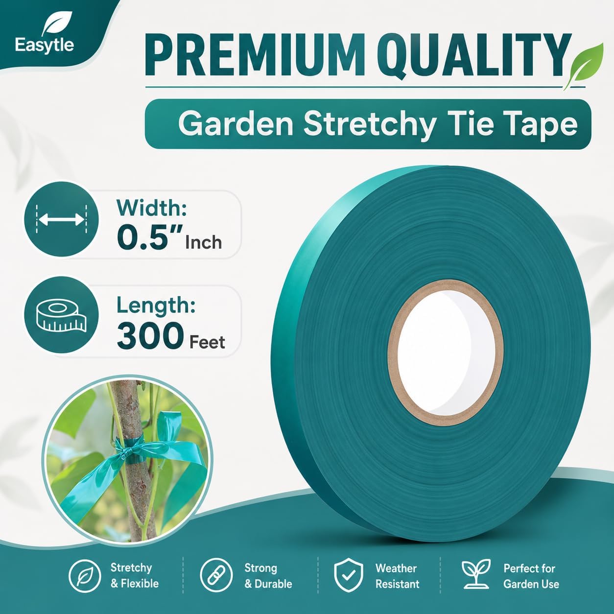 300 Ft Garden Tape Roll, 1/2" Wide Stretch Tie Tape Roll, Thick Sturdy Garden Tie Plant Ribbon Green Vinyl Stake Gardening Support Tools for Indoor Outdoor Patio Plant Use