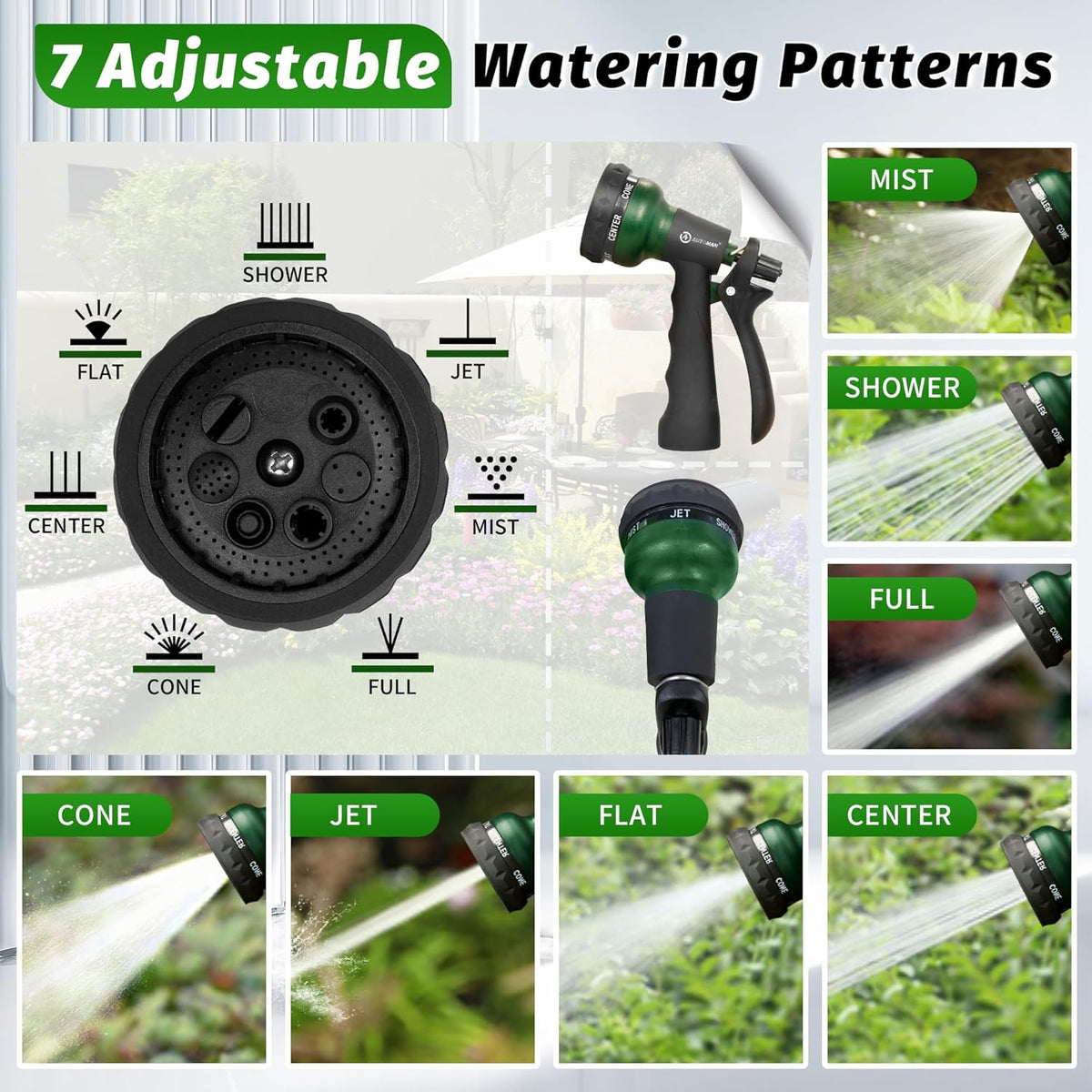 Garden Hose Nozzle, 2 Pack Water Sprayer Nozzle with 7 Adjustable Watering Patterns,Slip Resistant Nozzle for Plants,Lawn,Washing Cars,Window Cleaning,Showering Pets & Outdoor Fun