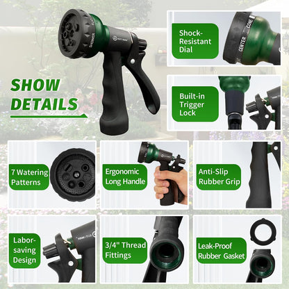 Garden Hose Nozzle, 2 Pack Water Sprayer Nozzle with 7 Adjustable Watering Patterns,Slip Resistant Nozzle for Plants,Lawn,Washing Cars,Window Cleaning,Showering Pets & Outdoor Fun