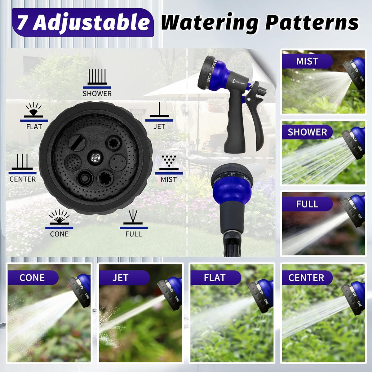 Garden Hose Nozzle, 2 Pack Water Sprayer Nozzle with 7 Adjustable Watering Patterns,Slip Resistant Nozzle for Plants,Lawn,Washing Cars,Window Cleaning,Showering Pets & Outdoor Fun