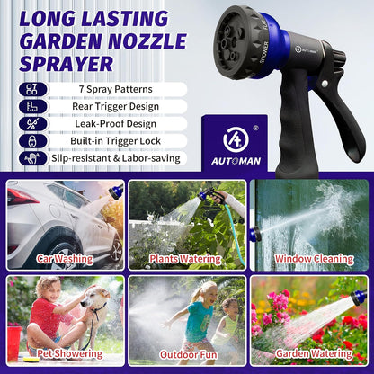 Garden Hose Nozzle, 2 Pack Water Sprayer Nozzle with 7 Adjustable Watering Patterns,Slip Resistant Nozzle for Plants,Lawn,Washing Cars,Window Cleaning,Showering Pets & Outdoor Fun