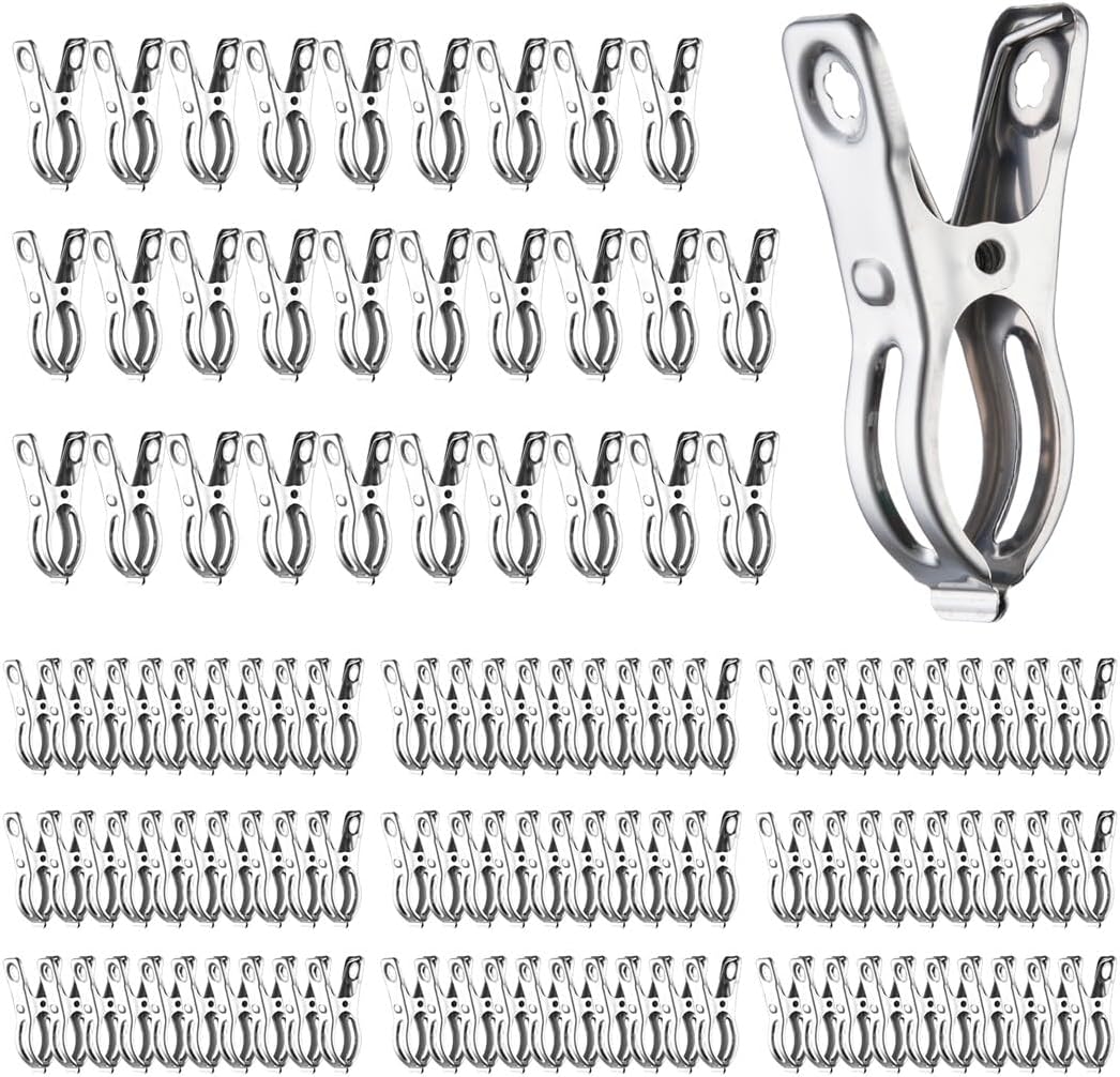 120Pcs Garden Clips, Stainless Steel Clips with 1.2 Inches Opening, Greenhouse Clips Hoop Clamps for Shade Cloth or Plant Cover Netting, Grip Strong Heavy Duty Green House Supplies