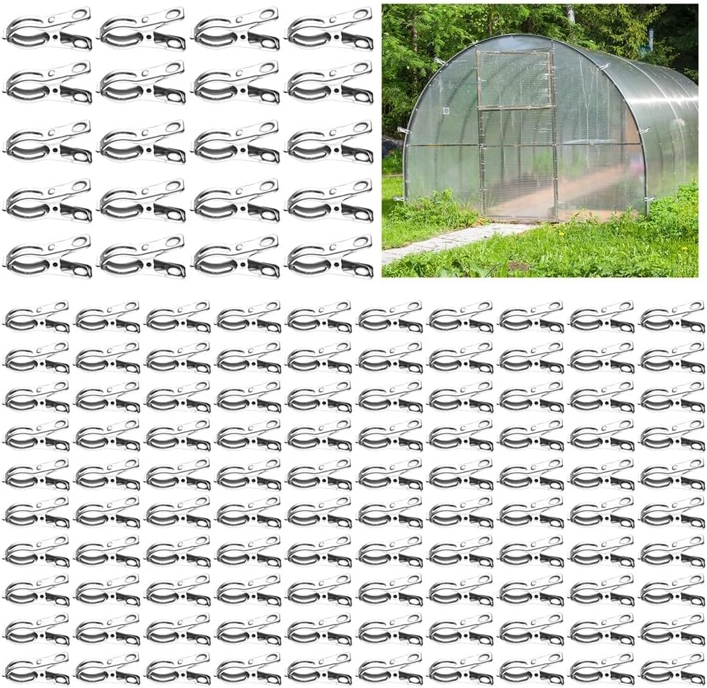 120Pcs Garden Clips, Stainless Steel Clips with 1.2 Inches Opening, Greenhouse Clips Hoop Clamps for Shade Cloth or Plant Cover Netting, Grip Strong Heavy Duty Green House Supplies