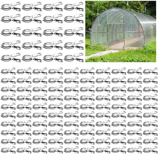 120Pcs Garden Clips, Stainless Steel Clips with 1.2 Inches Opening, Greenhouse Clips Hoop Clamps for Shade Cloth or Plant Cover Netting, Grip Strong Heavy Duty Green House Supplies