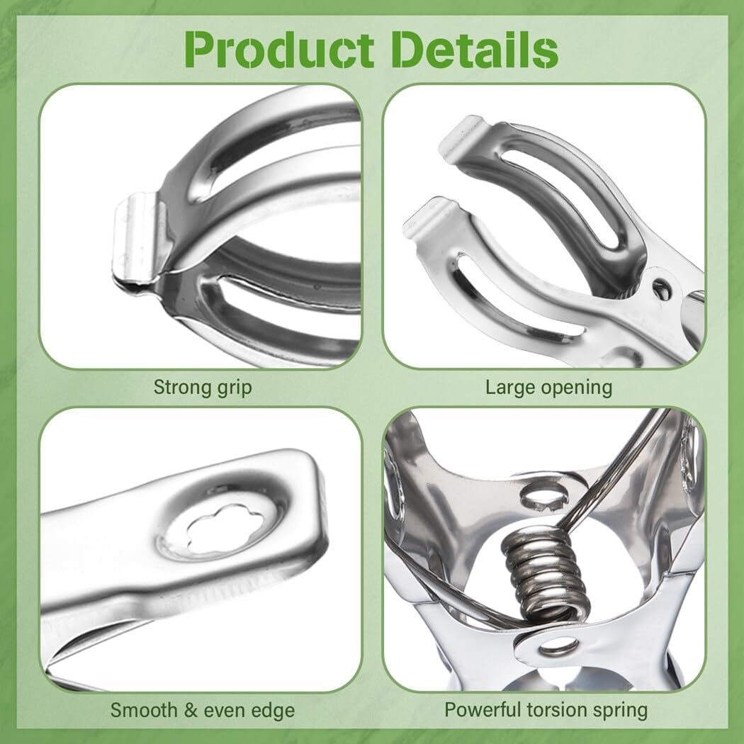 120Pcs Garden Clips, Stainless Steel Clips with 1.2 Inches Opening, Greenhouse Clips Hoop Clamps for Shade Cloth or Plant Cover Netting, Grip Strong Heavy Duty Green House Supplies