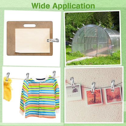 120Pcs Garden Clips, Stainless Steel Clips with 1.2 Inches Opening, Greenhouse Clips Hoop Clamps for Shade Cloth or Plant Cover Netting, Grip Strong Heavy Duty Green House Supplies