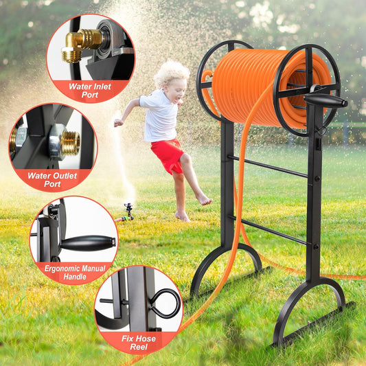 Garden Hose Reel,Upgrade Garden Hose Holder,Outside Heavy Duty Metal Freestanding Water Hose Holder Winder,Holds Up 150FT 1/2" Hose for Garden Lawn Yard