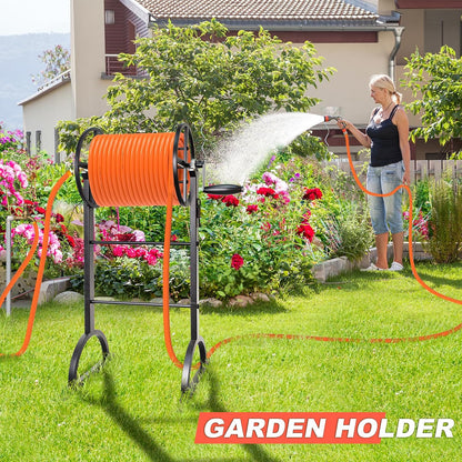 Garden Hose Reel,Upgrade Garden Hose Holder,Outside Heavy Duty Metal Freestanding Water Hose Holder Winder,Holds Up 150FT 1/2" Hose for Garden Lawn Yard