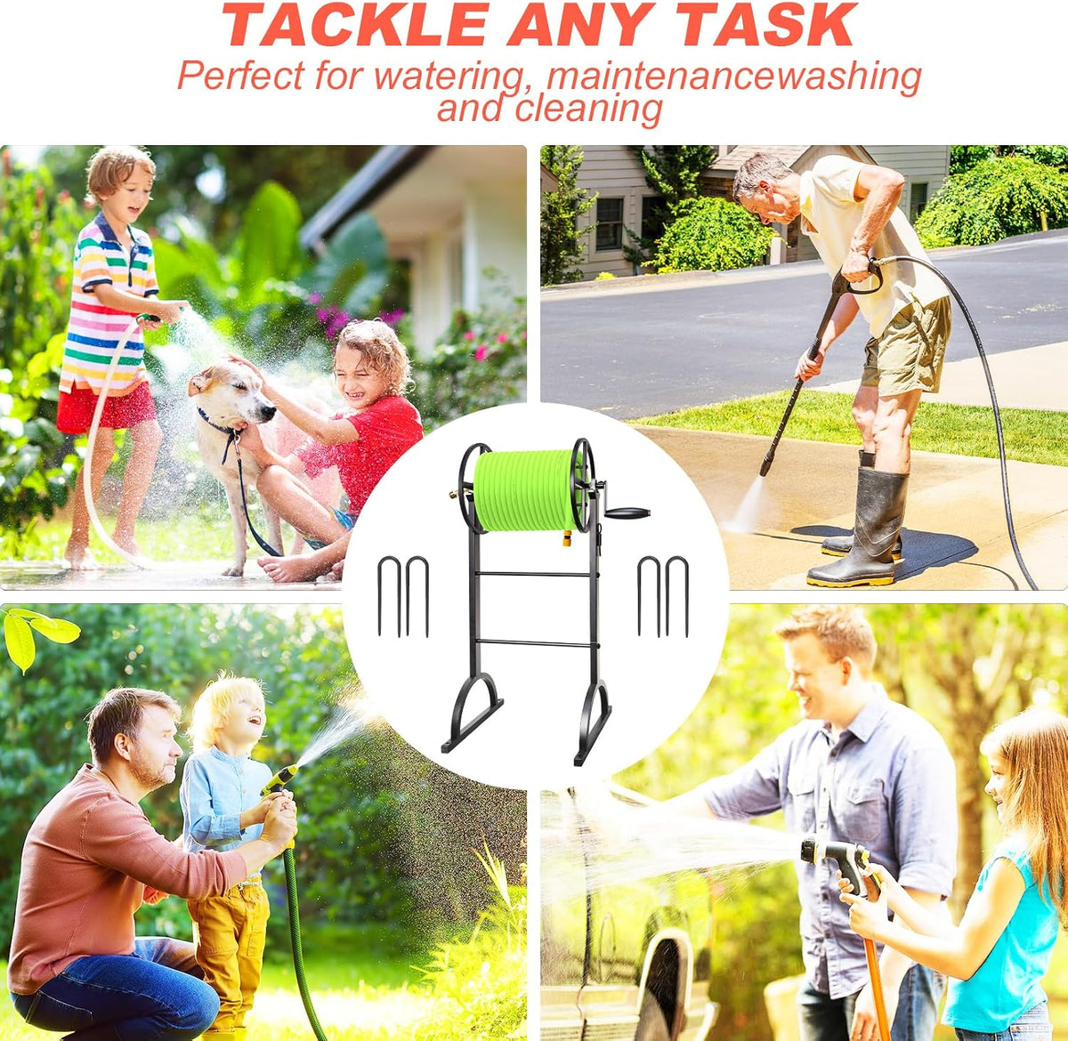 Garden Hose Reel,Upgrade Garden Hose Holder,Outside Heavy Duty Metal Freestanding Water Hose Holder Winder,Holds Up 150FT 1/2" Hose for Garden Lawn Yard