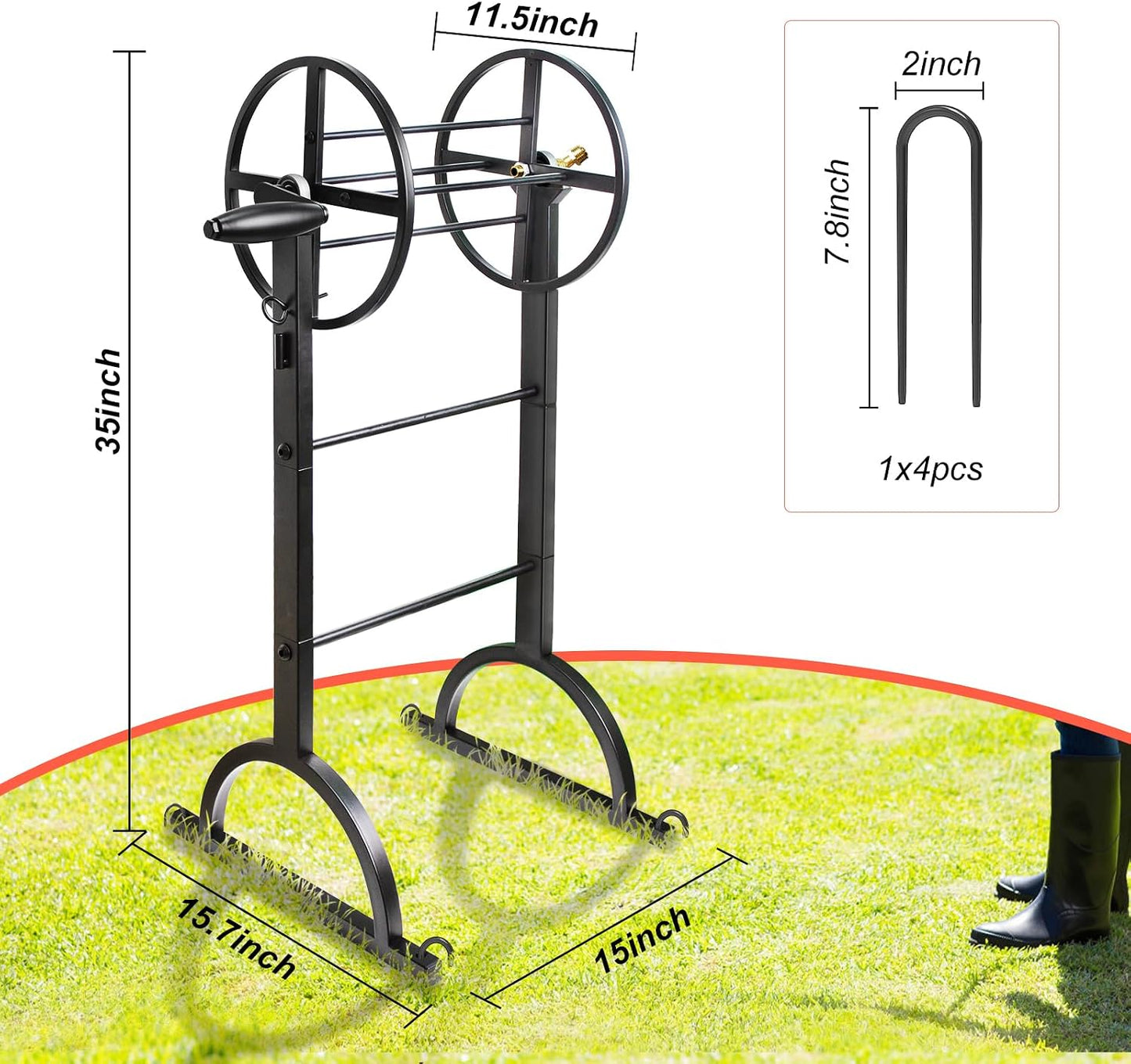 Garden Hose Reel,Upgrade Garden Hose Holder,Outside Heavy Duty Metal Freestanding Water Hose Holder Winder,Holds Up 150FT 1/2" Hose for Garden Lawn Yard
