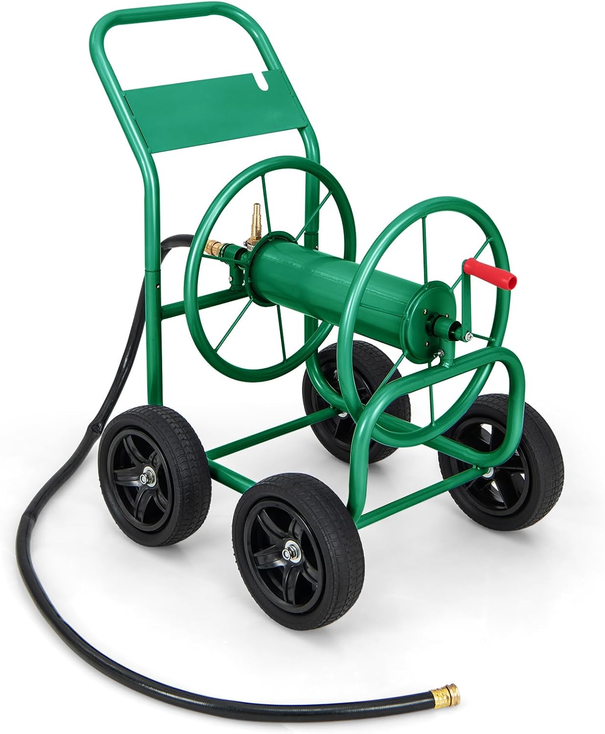 Garden Hose Reel Cart, Heavy Duty Water Planting Cart w/Non-slip Crank Handle, 4 Solid Wheels, Outdoor Hose Reel Holds 330FT of 3/4", 5/8” & 400FT of 1/2" Hose for Garden Yard Lawn Farm (Green)