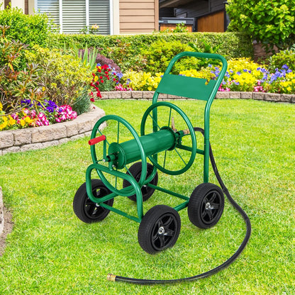 Garden Hose Reel Cart, Heavy Duty Water Planting Cart w/Non-slip Crank Handle, 4 Solid Wheels, Outdoor Hose Reel Holds 330FT of 3/4", 5/8” & 400FT of 1/2" Hose for Garden Yard Lawn Farm (Green)
