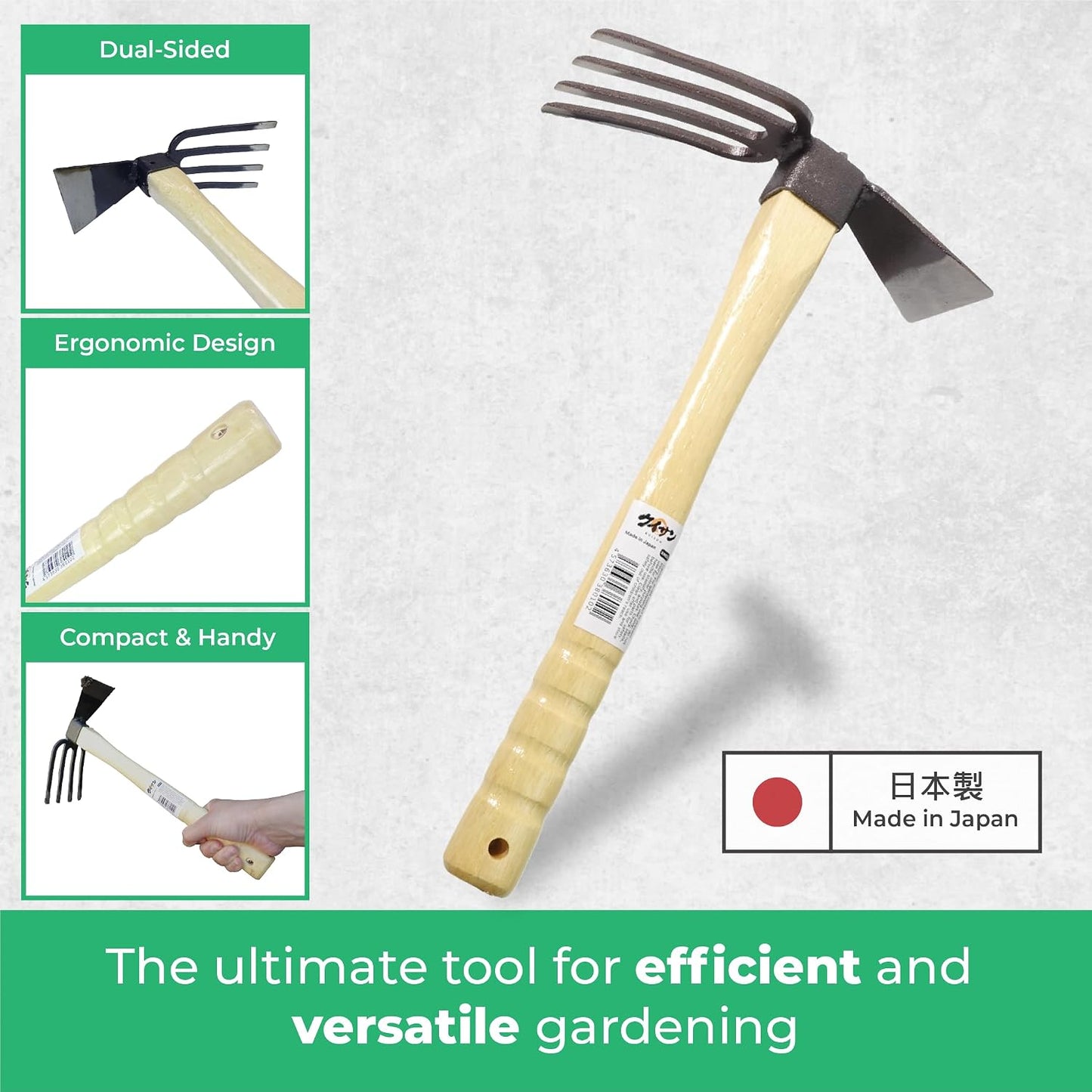 Japanese Dual Sided Garden Cultivator – Handcrafted Garden Hoe & Tiller, Sturdy & Handy