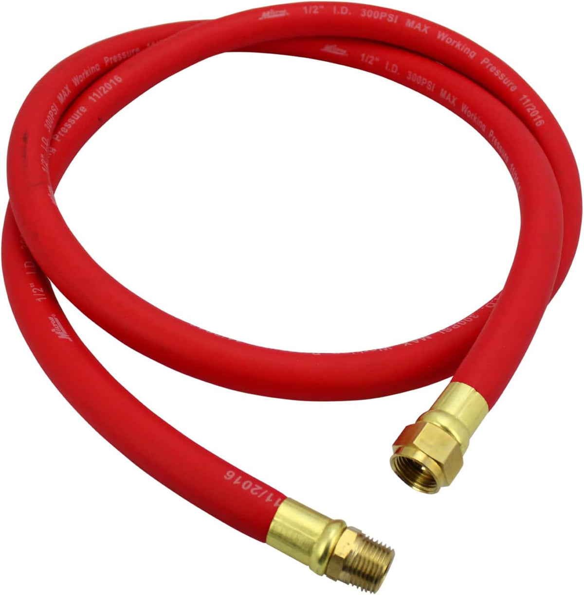2760-6LH Air Leader Hose, 3/8" x 6 ft. Rubber Hose - 1/4" NPT Brass Ends - 300 Max PSI