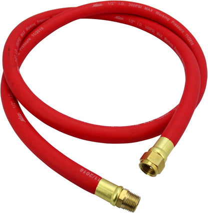 2760-6LH Air Leader Hose, 3/8" x 6 ft. Rubber Hose - 1/4" NPT Brass Ends - 300 Max PSI