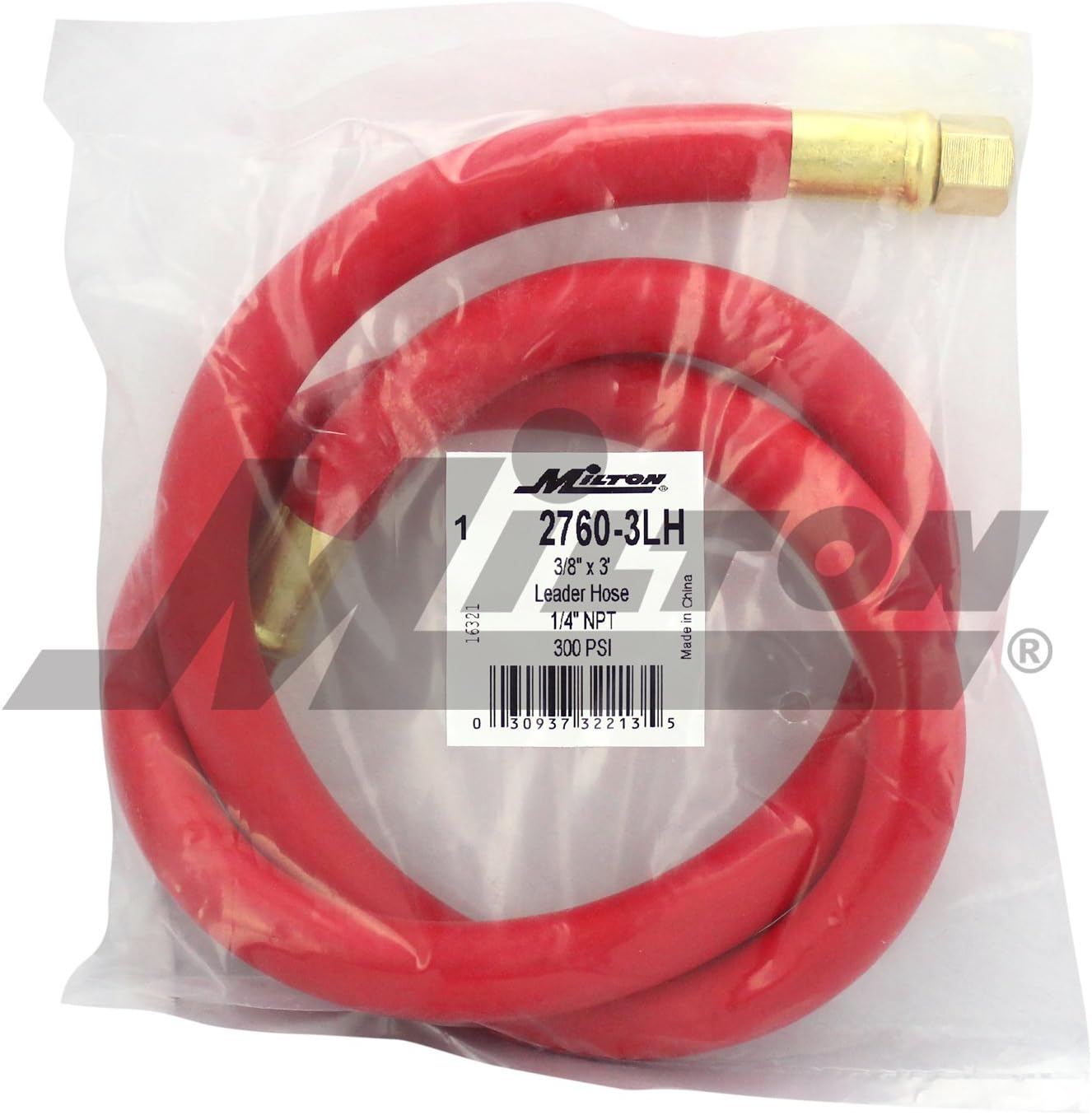 2760-6LH Air Leader Hose, 3/8" x 6 ft. Rubber Hose - 1/4" NPT Brass Ends - 300 Max PSI