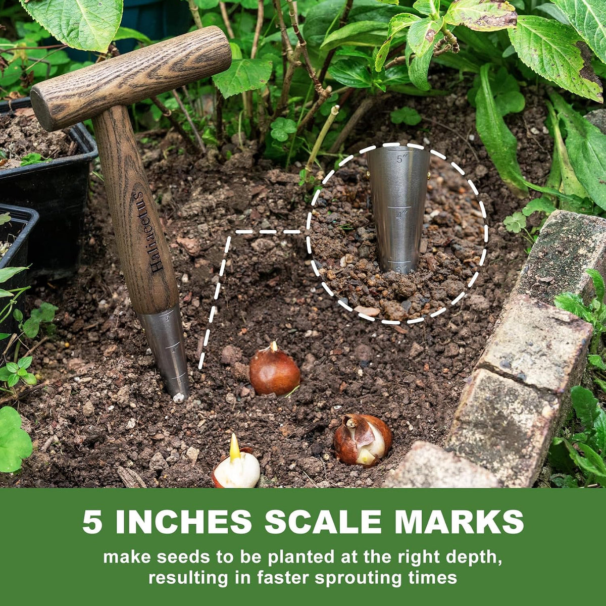 Dibbler Garden Tool, 5'' Depth Mark Bulb Dibber for Sowing Seeds