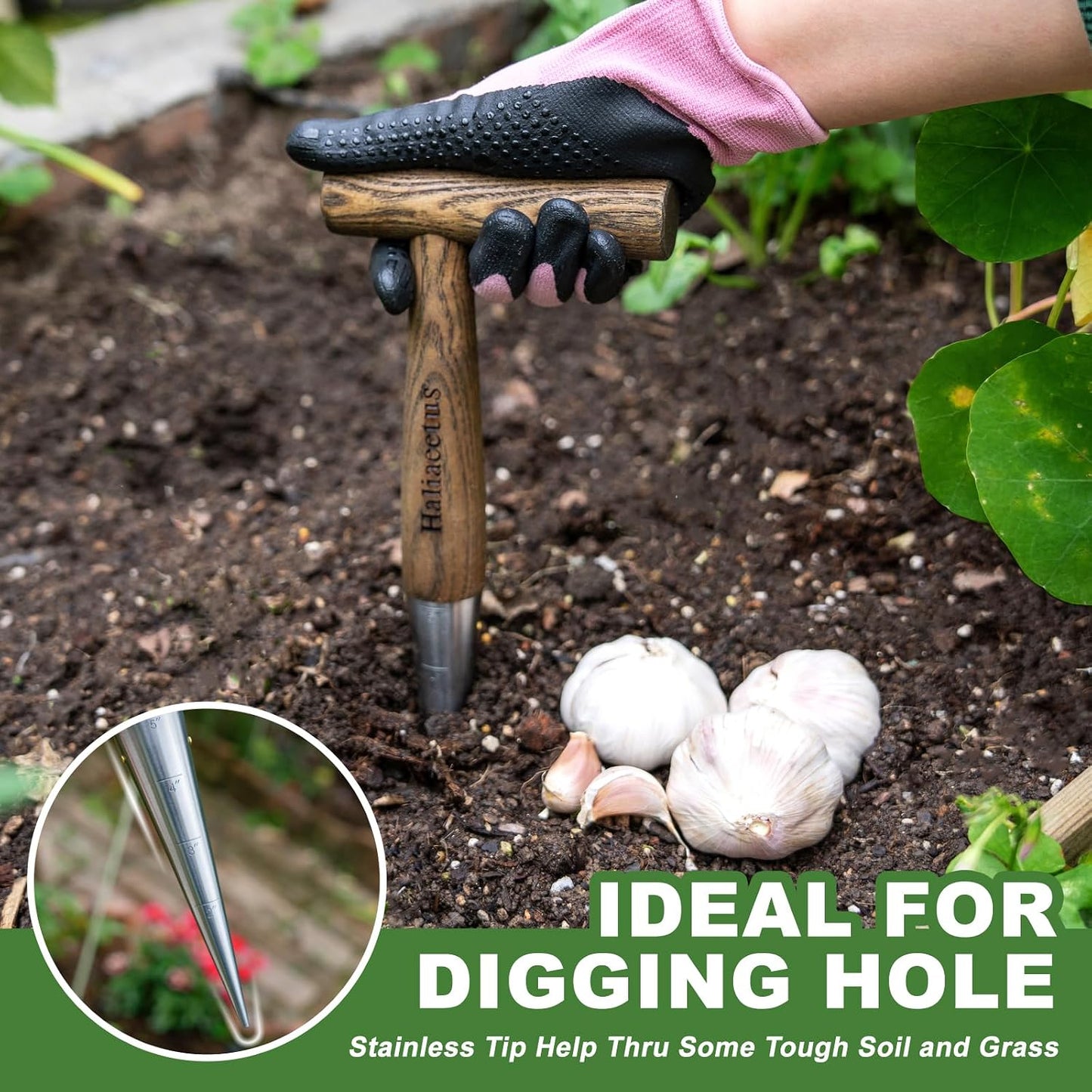 Dibbler Garden Tool, 5'' Depth Mark Bulb Dibber for Sowing Seeds
