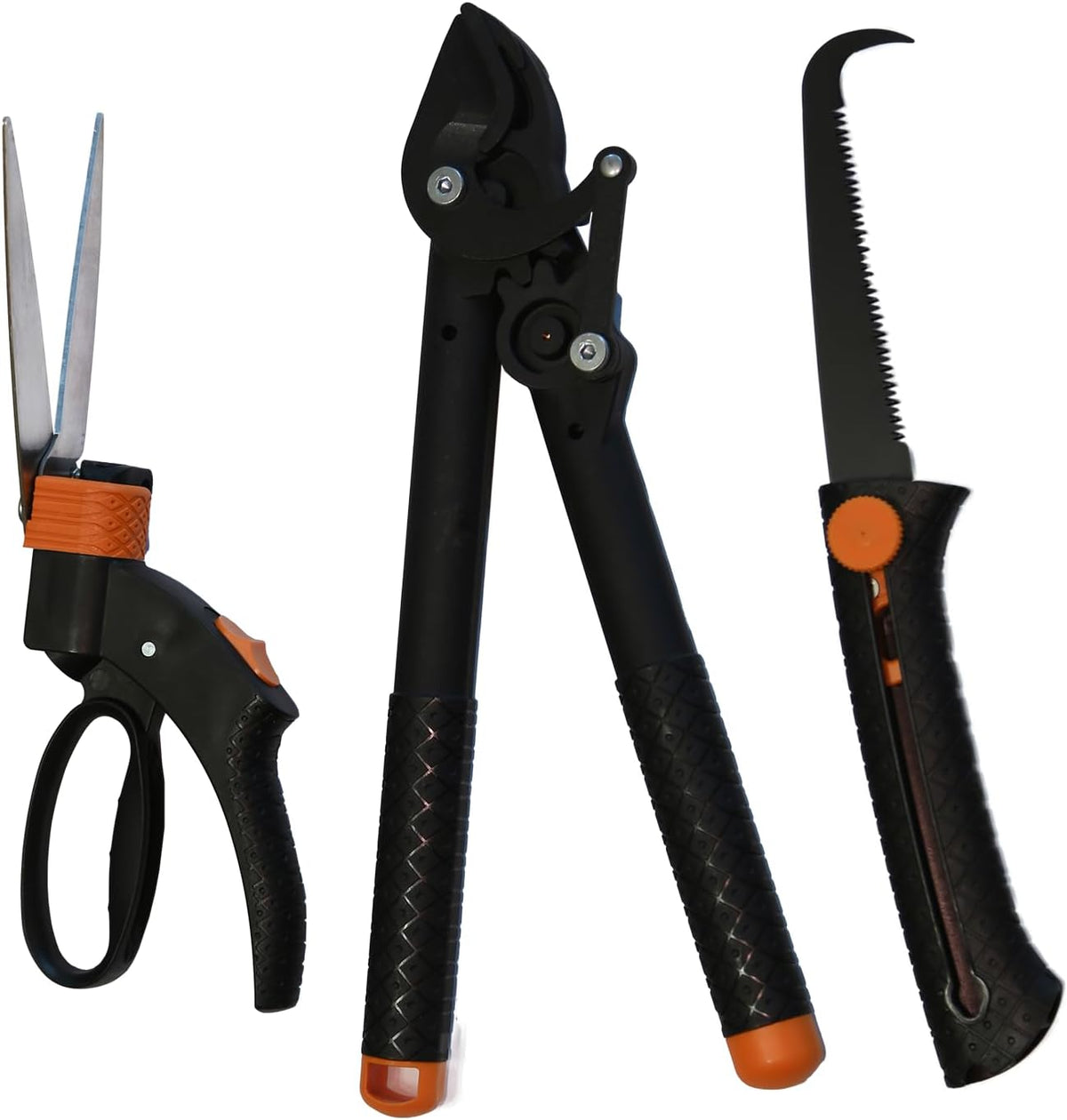 3-Piece Lightweight Garden Tool Kit with Rotating Grass Shears, Compact Lopper & Retractable Pruning Saw for Backyard Trimming & Light Yard Care