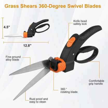 3-Piece Lightweight Garden Tool Kit with Rotating Grass Shears, Compact Lopper & Retractable Pruning Saw for Backyard Trimming & Light Yard Care