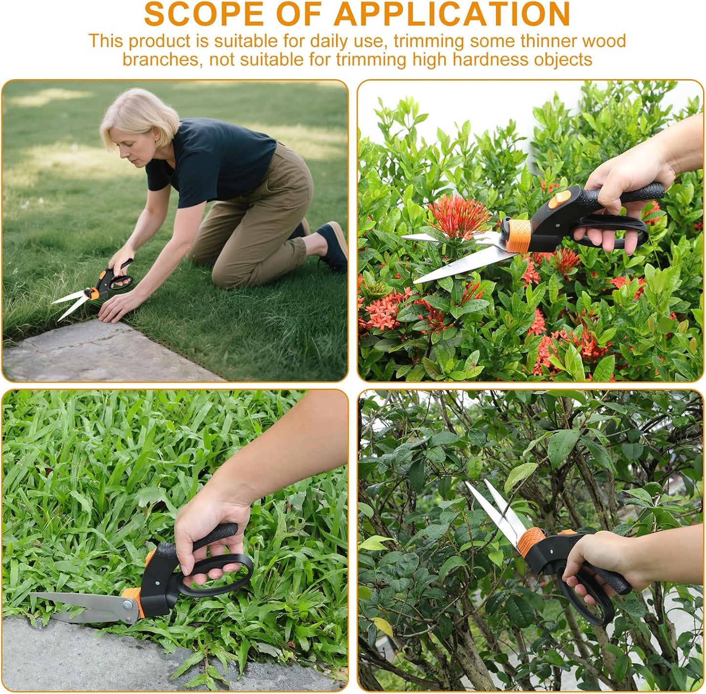 3-Piece Lightweight Garden Tool Kit with Rotating Grass Shears, Compact Lopper & Retractable Pruning Saw for Backyard Trimming & Light Yard Care