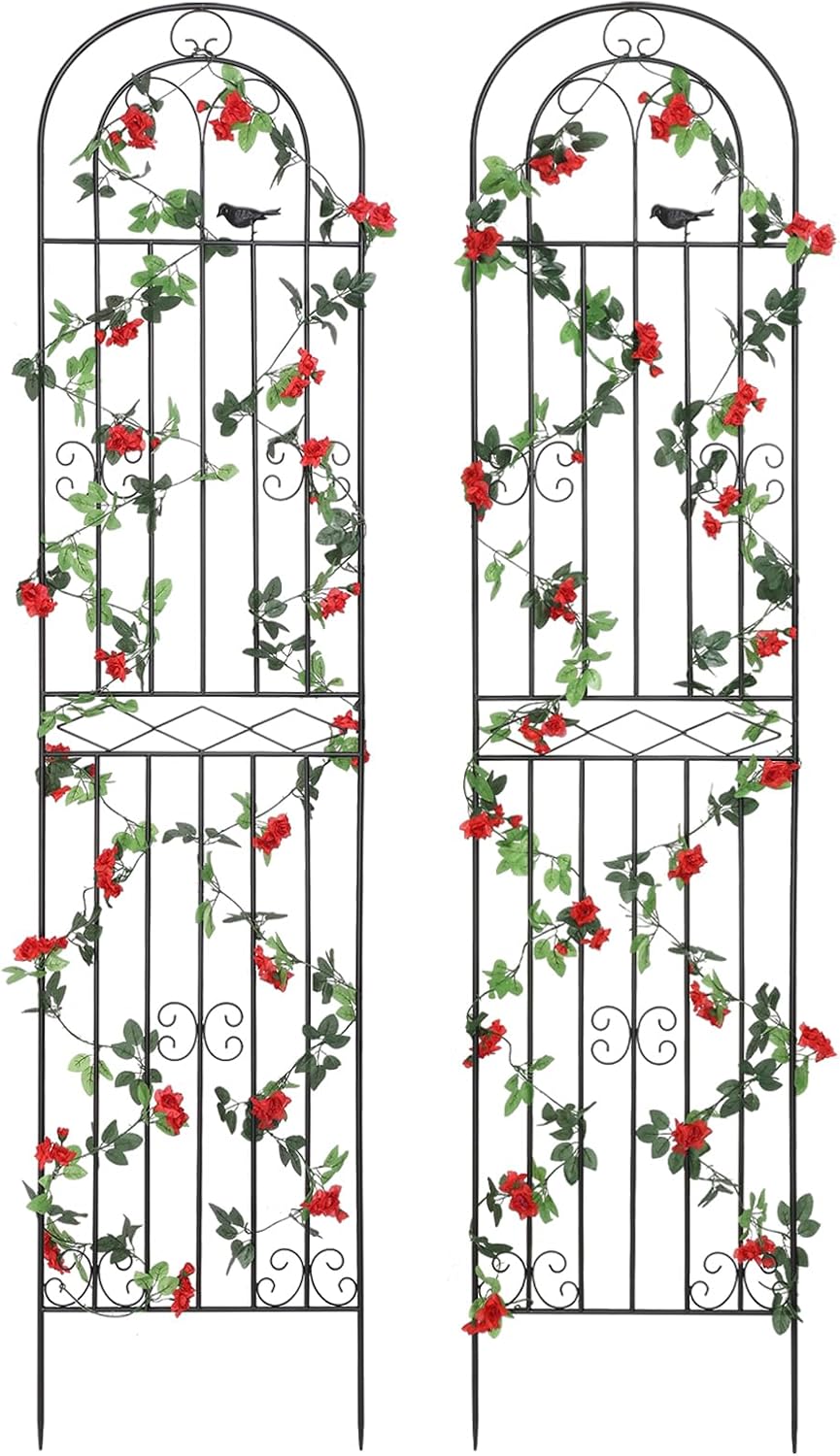 2 Pack 86.7" H x 19.7" W Metal Garden Trellis with Black Coating, Wire Lattice Grid Panel for Climbing Plants Outdoor Roses Vine Cucumbers Vegetables Flower Support (86.7" H, 2 Pack)