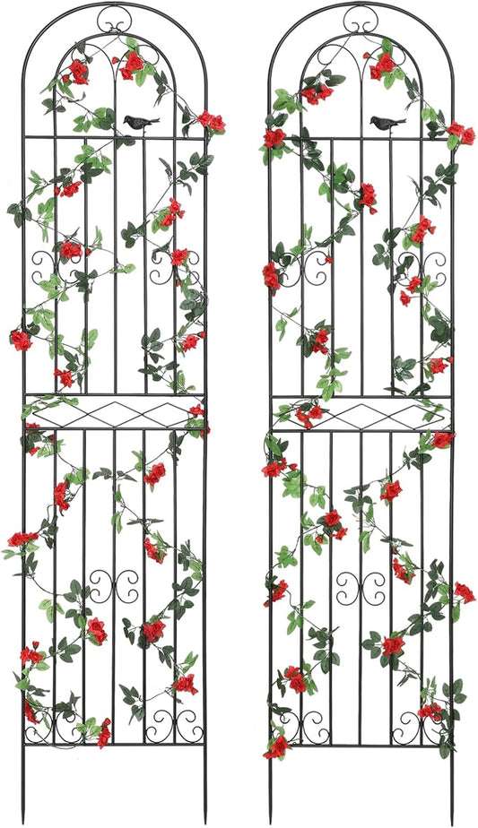 2 Pack 86.7" H x 19.7" W Metal Garden Trellis with Black Coating, Wire Lattice Grid Panel for Climbing Plants Outdoor Roses Vine Cucumbers Vegetables Flower Support (86.7" H, 2 Pack)