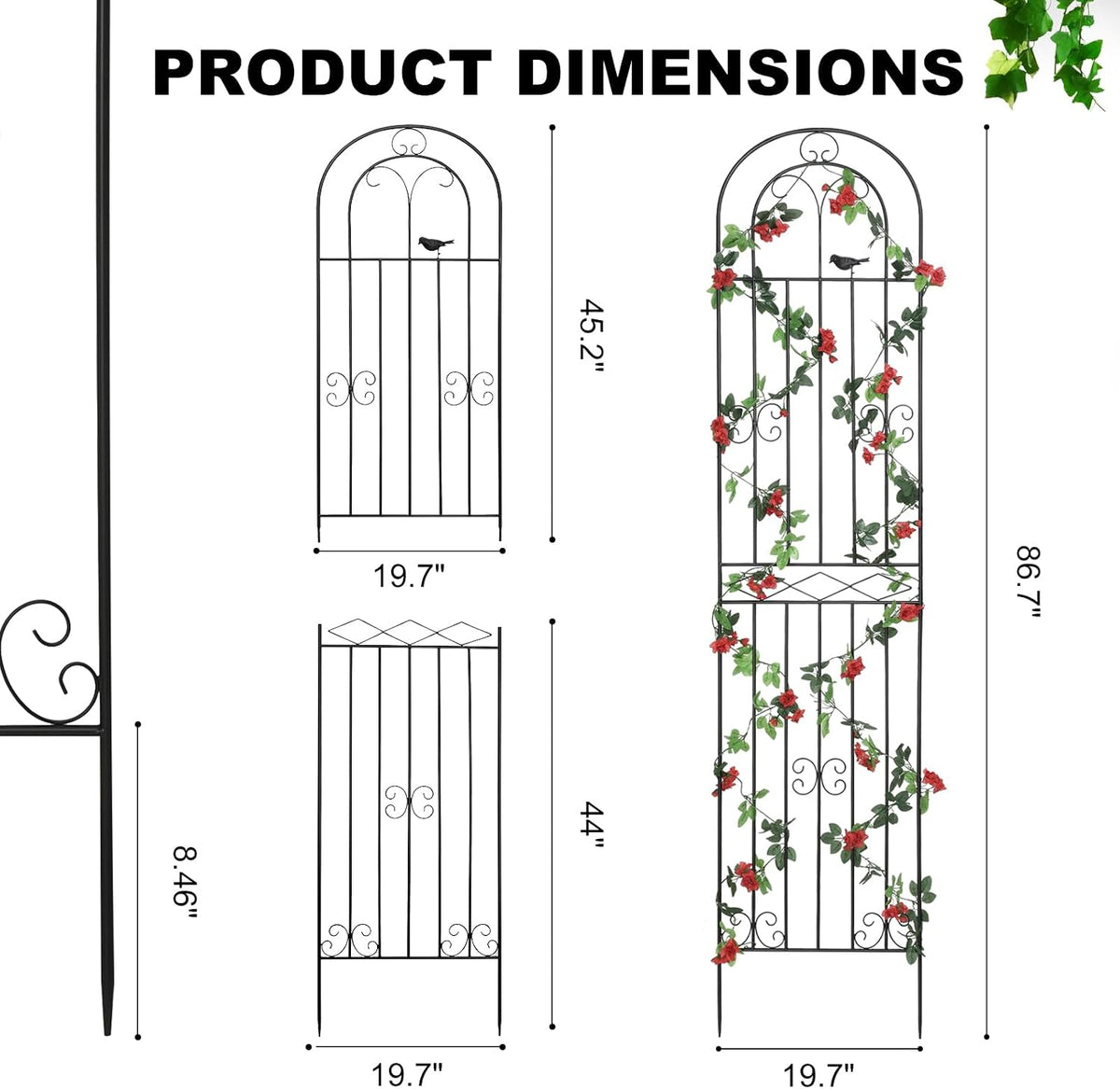 2 Pack 86.7" H x 19.7" W Metal Garden Trellis with Black Coating, Wire Lattice Grid Panel for Climbing Plants Outdoor Roses Vine Cucumbers Vegetables Flower Support (86.7" H, 2 Pack)