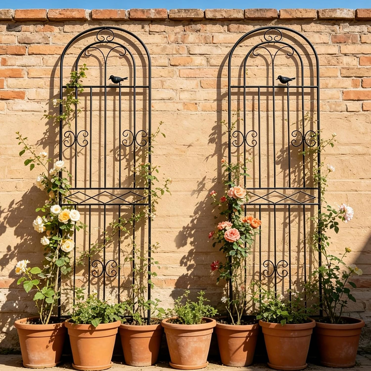 2 Pack 86.7" H x 19.7" W Metal Garden Trellis with Black Coating, Wire Lattice Grid Panel for Climbing Plants Outdoor Roses Vine Cucumbers Vegetables Flower Support (86.7" H, 2 Pack)