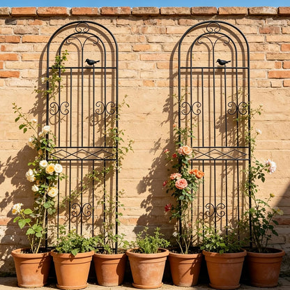 2 Pack 86.7" H x 19.7" W Metal Garden Trellis with Black Coating, Wire Lattice Grid Panel for Climbing Plants Outdoor Roses Vine Cucumbers Vegetables Flower Support (86.7" H, 2 Pack)
